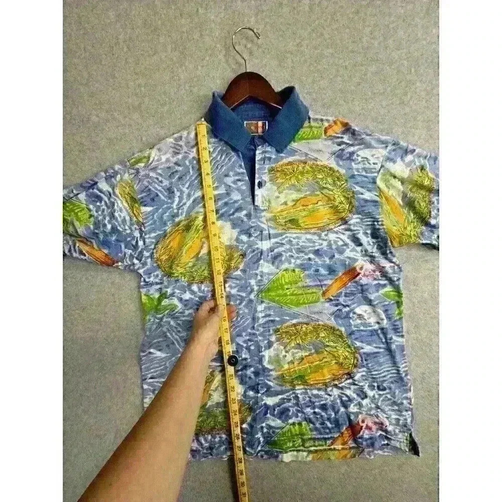 Vintage 90s Dad M E Sport Polo Mens Medium Beach Hawaiian Short Sleeve Shirt - Picture 3 of 5